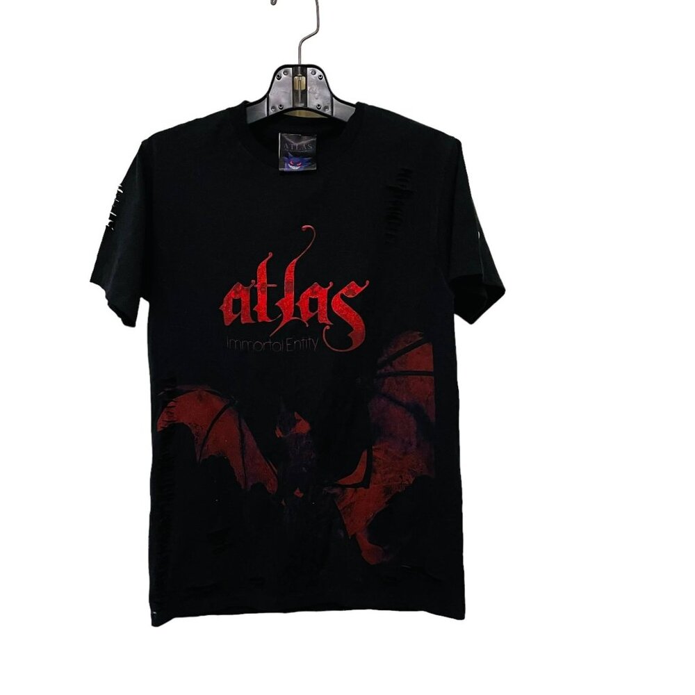 Atlas Mens T Shirt Immortal Entity Distressed Black‎ Red Graphic Tee Small